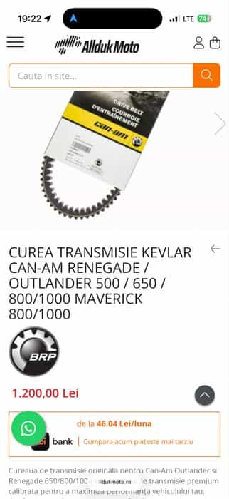 Curea transmisie can am originala cu Kevlar renegade outlander