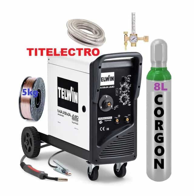 Pachet aparat sudura Maxima 230 Synergic Telwin + tub + ceas + sarma