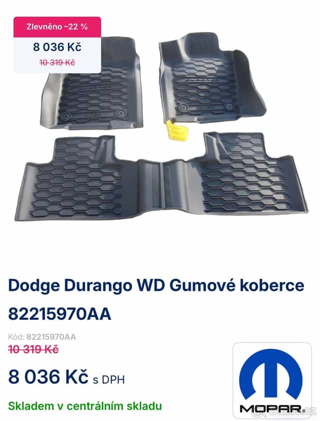 Dodge Durango gumove koberecky, ofuky oken