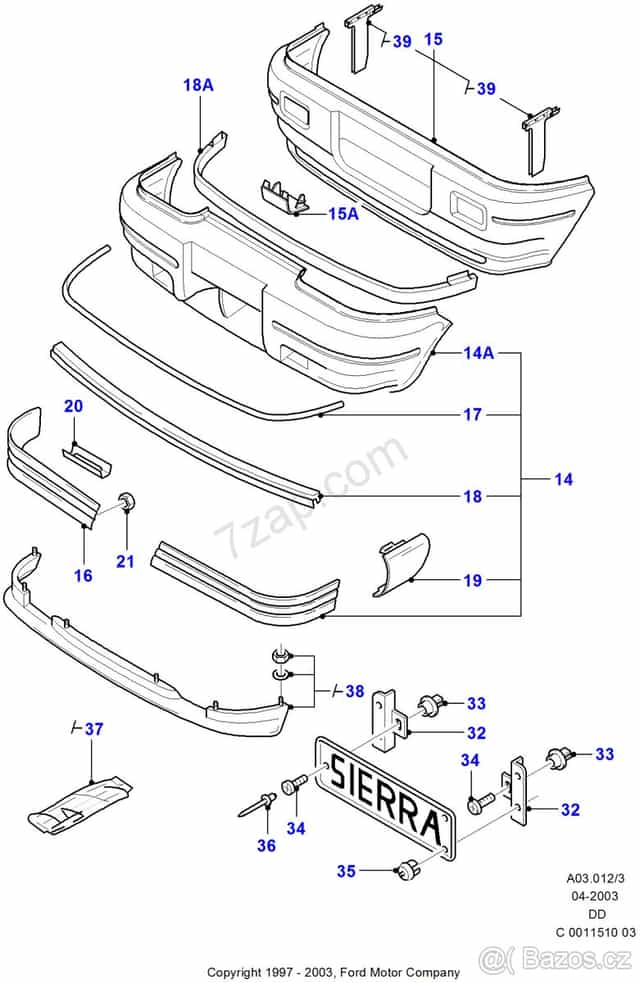 Chromové lišty obou nárazníků na Ford Sierra MK2