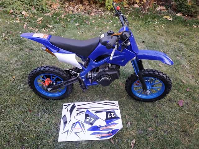 Nová benzínová dětská minikroska modrá 49ccm 10"kola