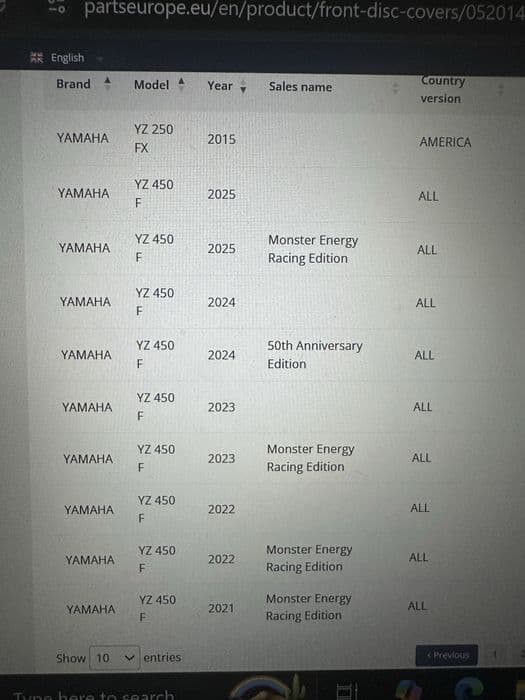 Protectie disc frana fata Yamaha YZ