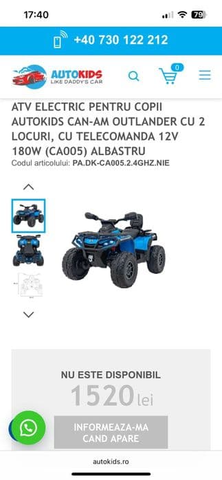 Vand ATV electric copii 3-10 ani, nou.