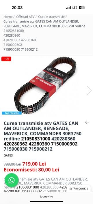 Curea redline can am renegade impecabila 30R3750