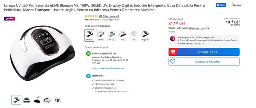 Lampa UV Profesionala Blueque V8 168W 36 leduri display digital unghii