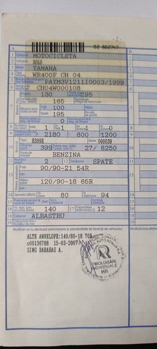 Yamaha wr 400 cu acte