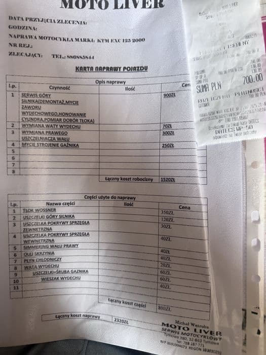KTM exc 125 2T serwis zarejestrowany