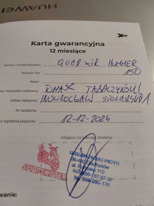 QUAD 150  roczny z przyczepką     3 biegowy+ wsteczny