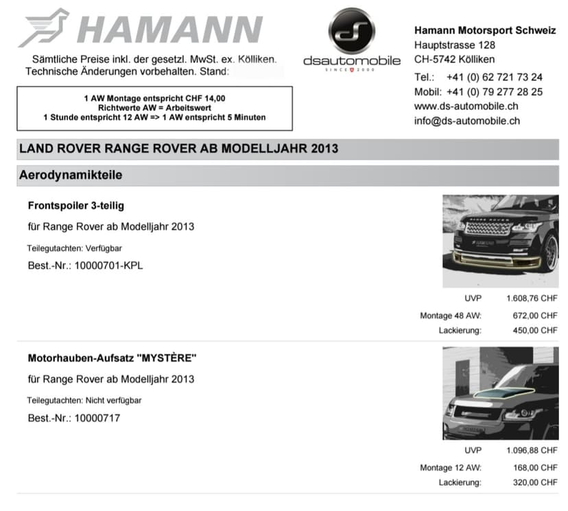 HAMANN predni spoiler Land Rover Range Rover L405