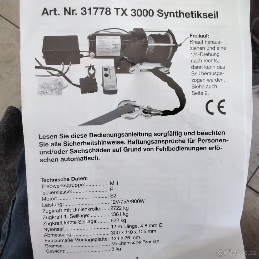 Navijak 12v TX3000 SYNTHETIK LANO