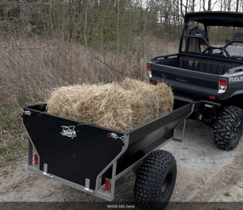 Vozík za čtyřkolku kovový, plechový Shark WOOD 550, černý