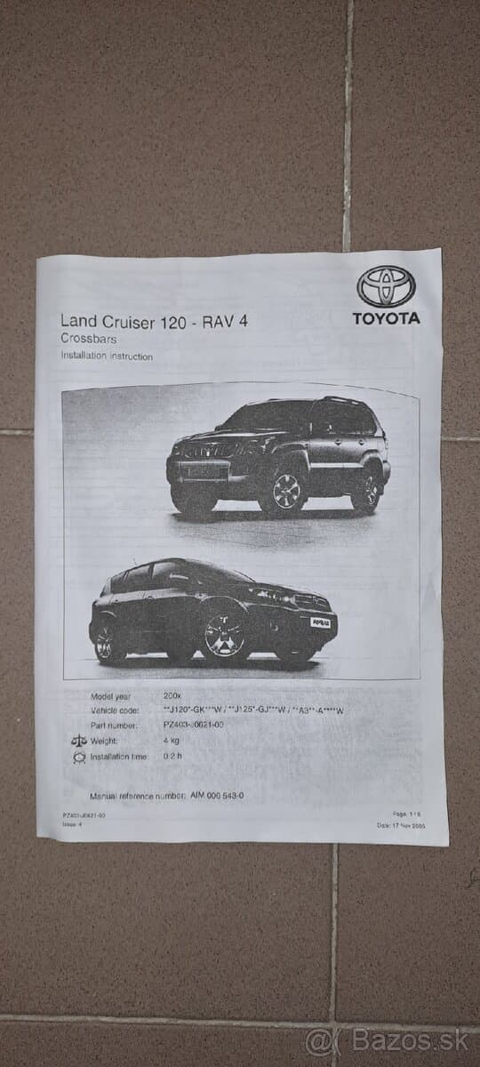 Originálne priečne nosiče na toyotu