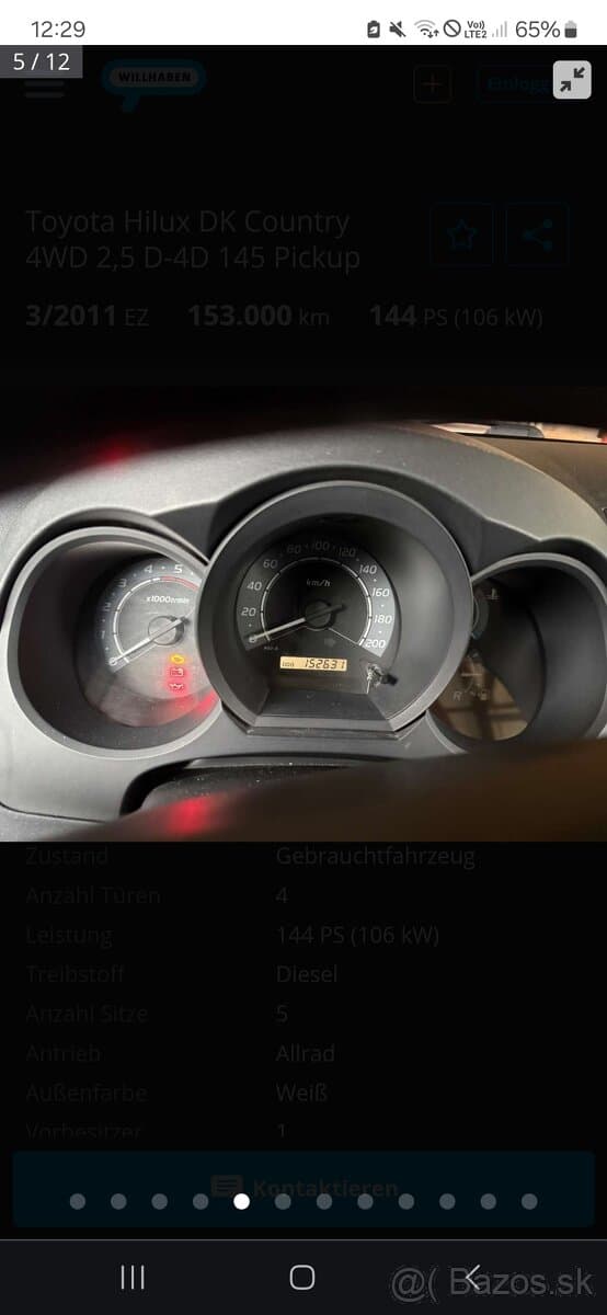 TOYOTA HILUX 2,5 DIESEL 4X4 ROK VÝROBY 2012