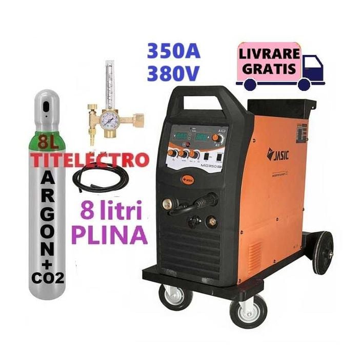 Aparat sudura cu sarma MIG 350 JASIC + butelie 8L corgon PLINA + ceas