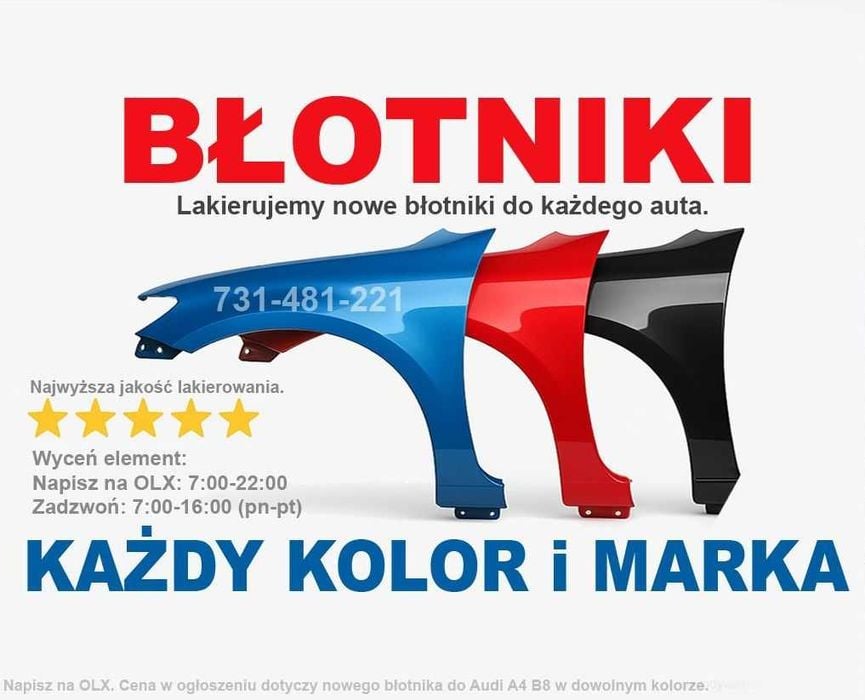 Nowe BŁOTNIKI - dowolny KOLOR i każda MARKA - WYSOKA jakość - WYSYŁKA