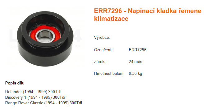 ERR7296 napínací kladka klimatizace Land Rover