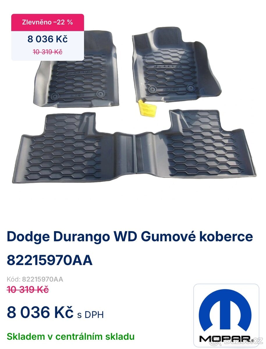 Dodge Durango gumove koberecky, ofuky oken