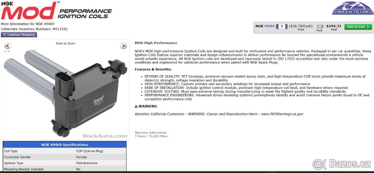 Zapalovací svíčky (32x) a cívky NGK 5.7 HEMI V8 (8x)