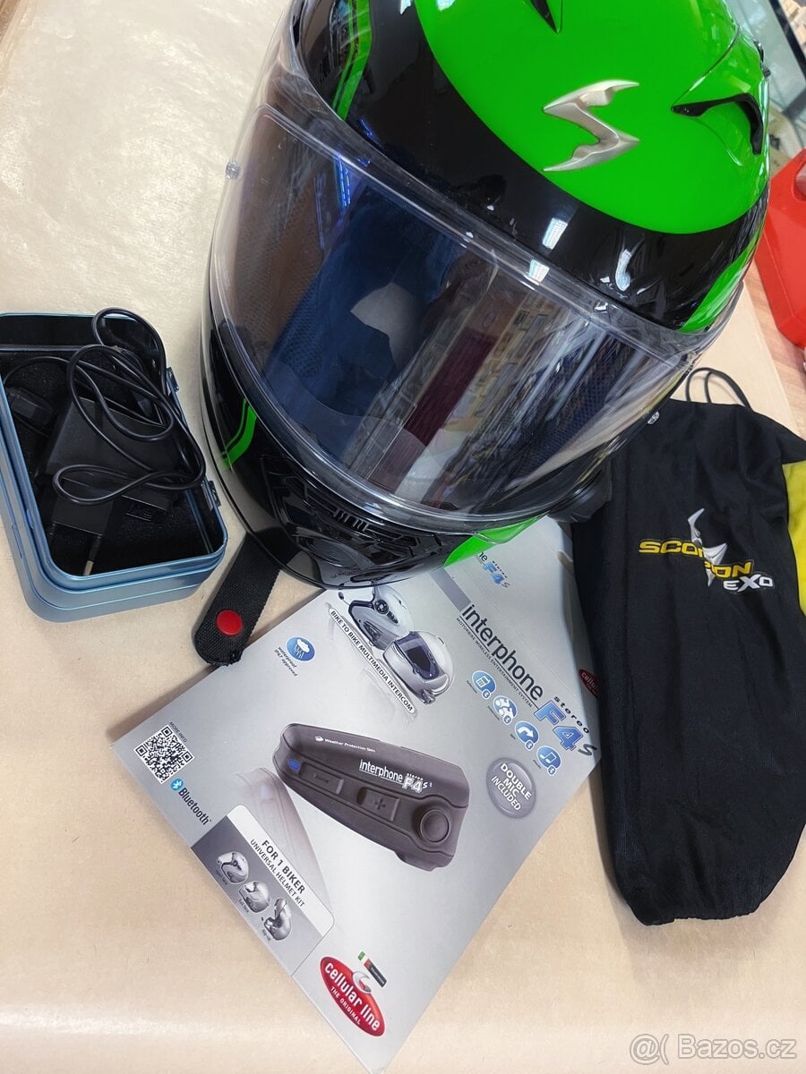 Moto helma Scorpion EXO + Bluetooth interkom Interphone F4S