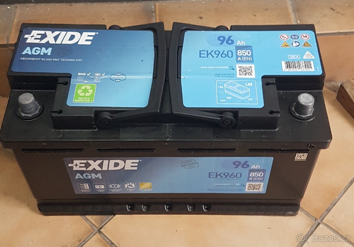 Autobaterie AGM EXIDE 12V 96Ah 850A použitá