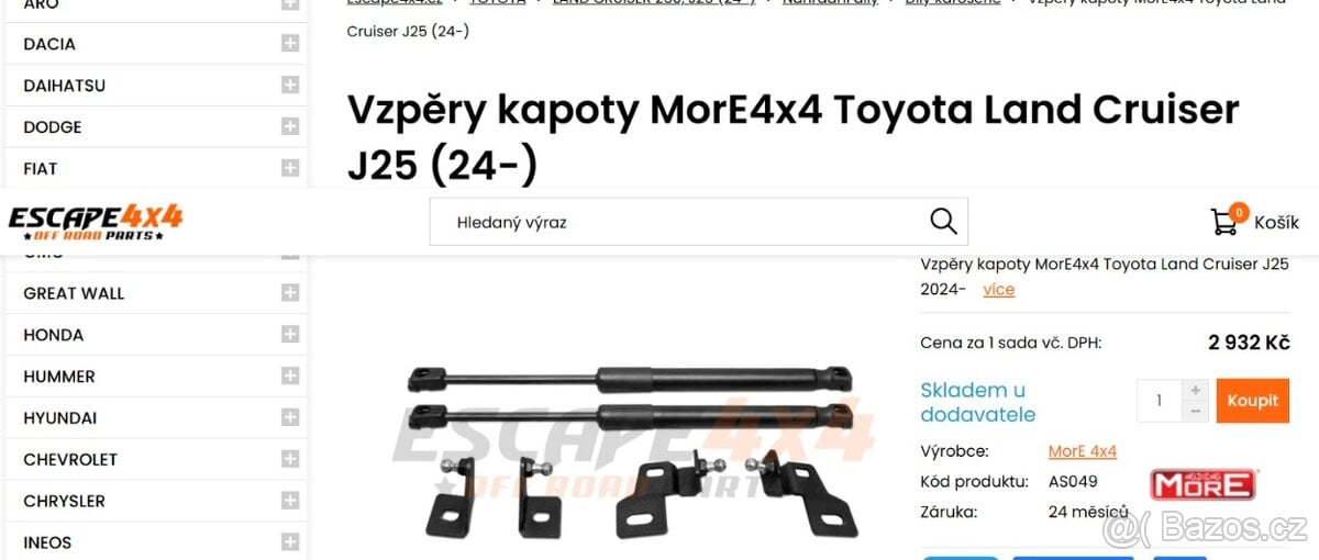 Toyota Land Cruiser 250 plynové vzpěry přední kapoty