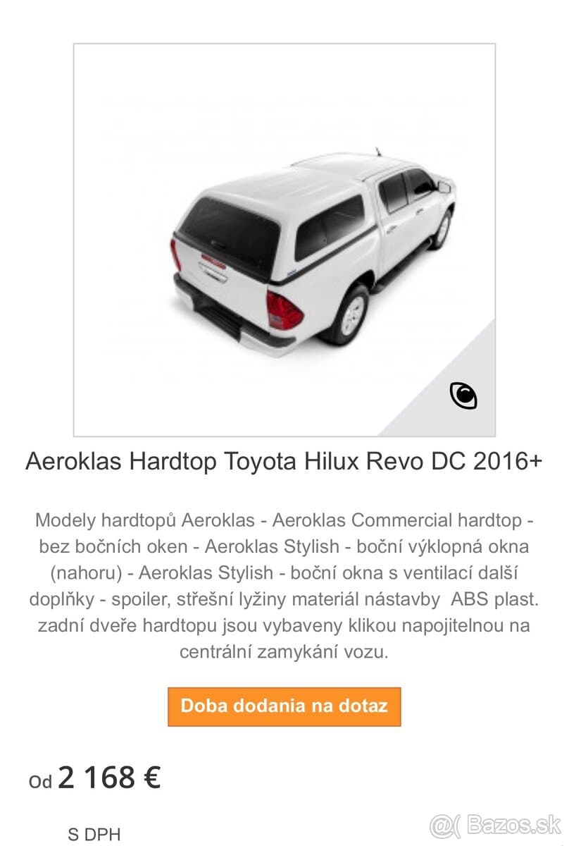 Hardtop Aeroklas na Toyota Hilux 2016+